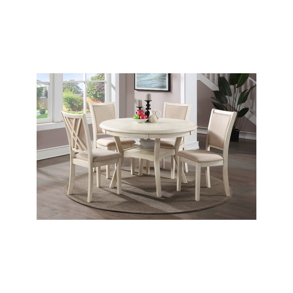 Amy 5-Piece Wood Round Dining Set, Bisque. Picture 2
