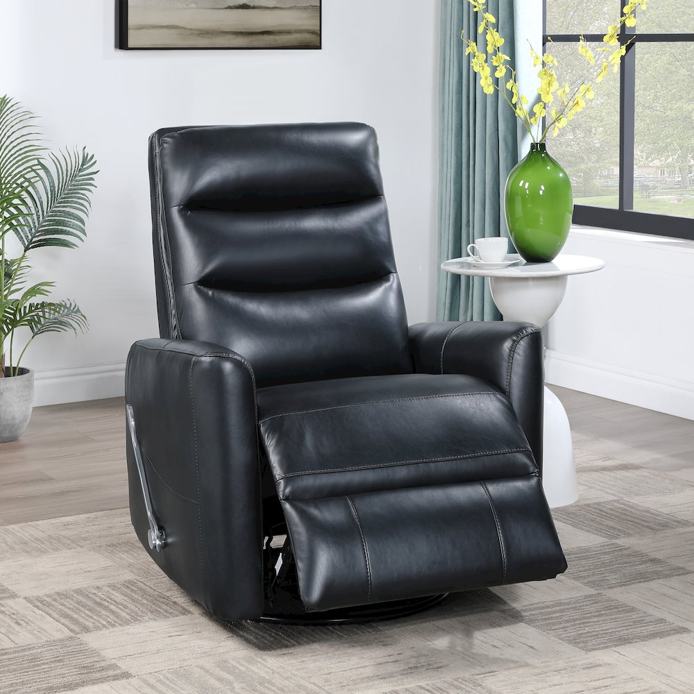 Takami Faux Leather Swivel Recliner, Black. Picture 8