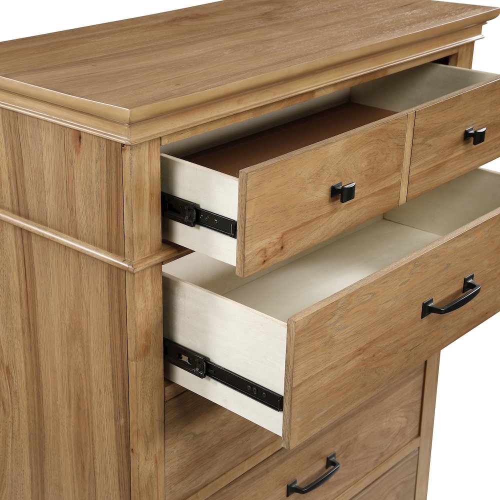 Sunstone Wood 5-Drawer Chest in Honey Brown. Picture 6
