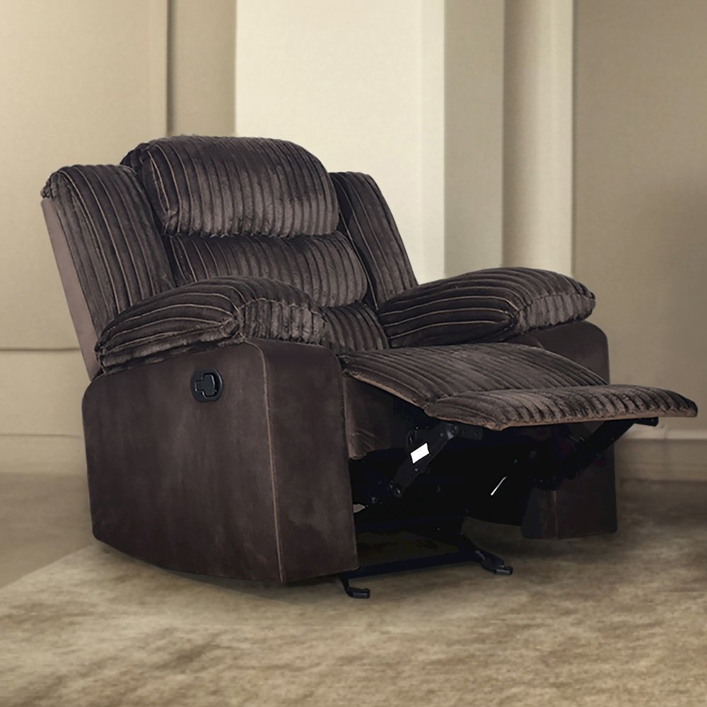 Willow Wood & Fabric Glider Recliner in Brown. Picture 7