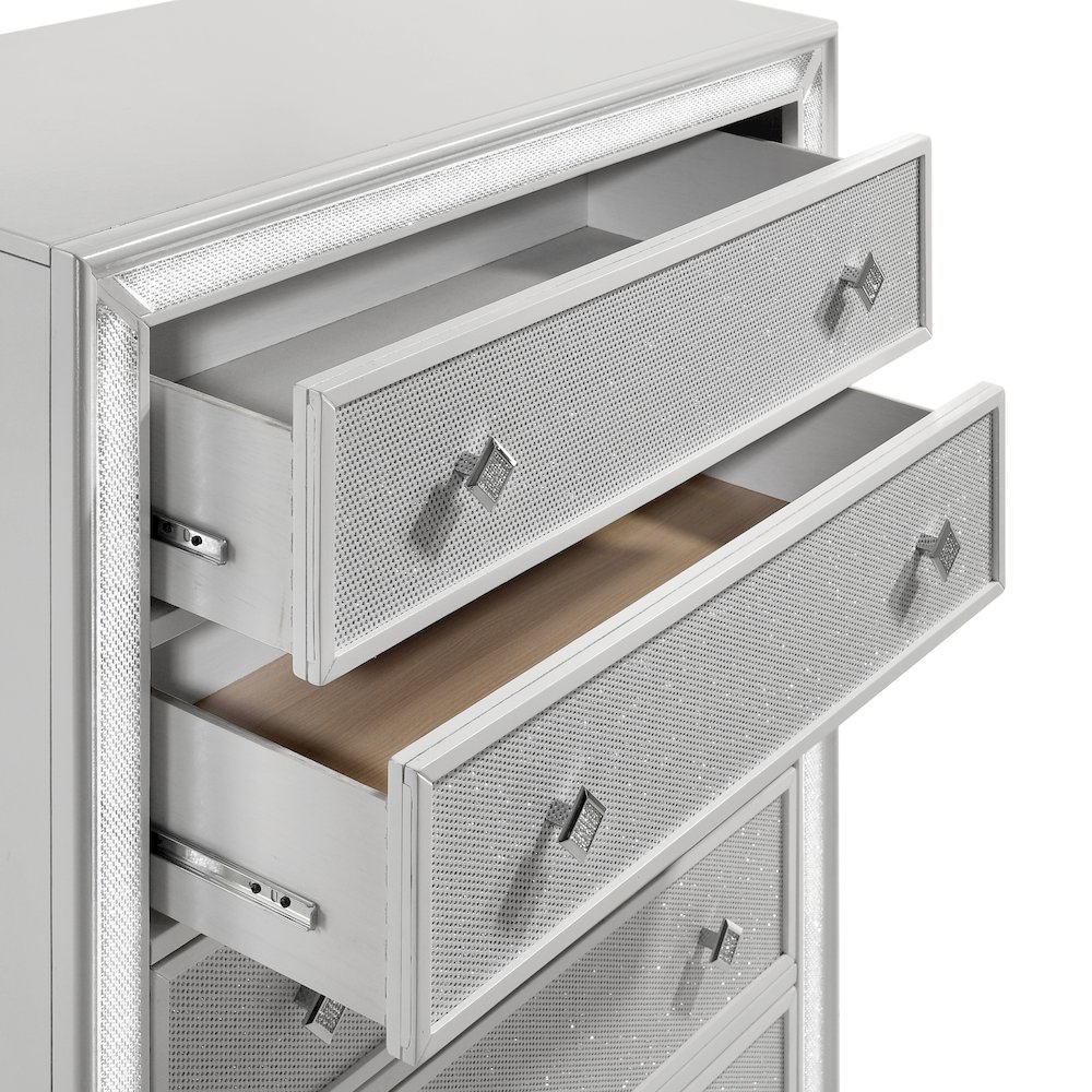 Stardust  Wood 5-Drawer Chest, White. Picture 6