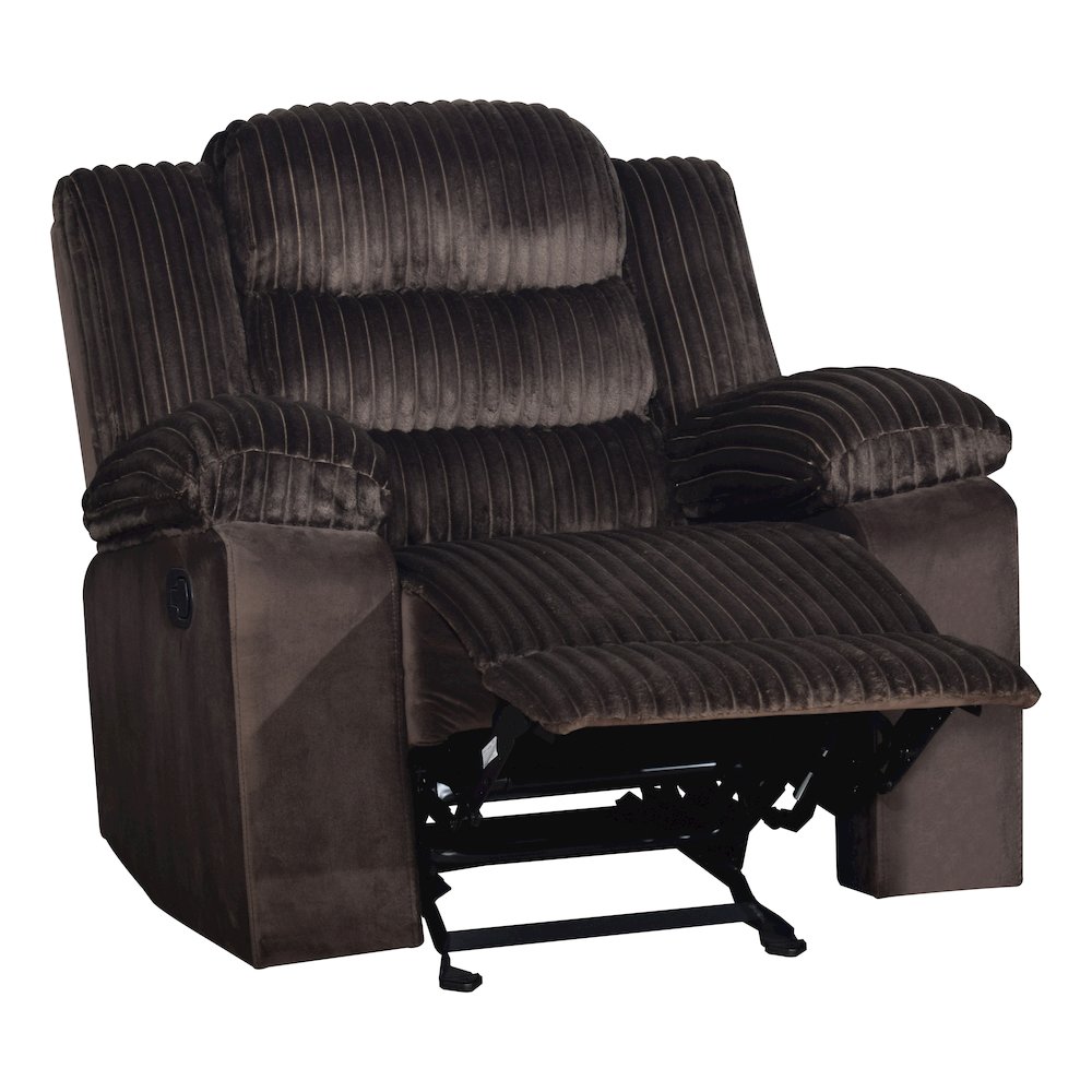 Willow Wood & Fabric Glider Recliner in Brown. Picture 3