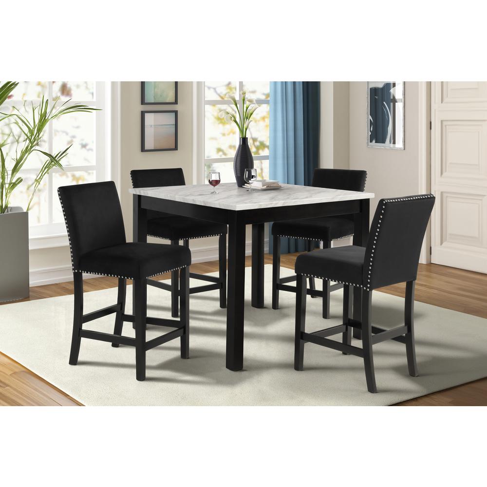 Furniture Celeste 5-Piece Faux Marble & Wood Counter Set in Black. Picture 12