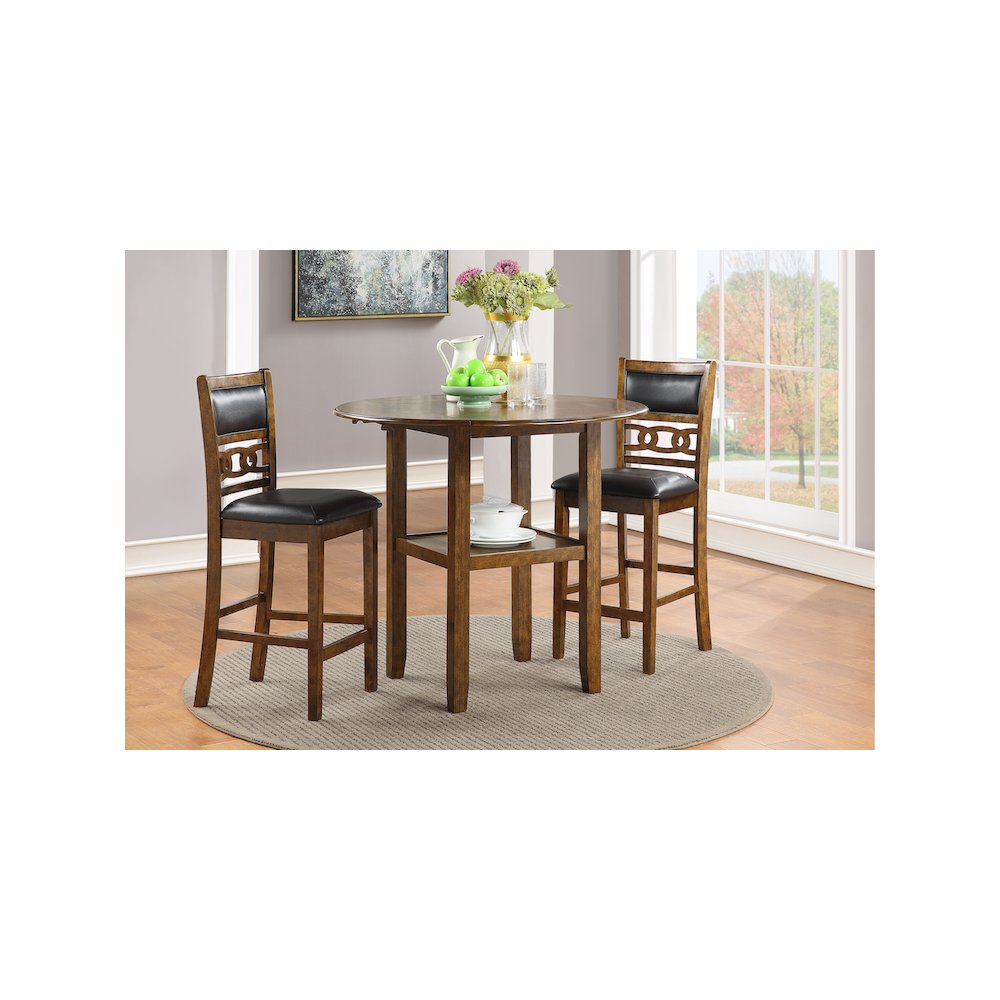 Gia 3-Piece 42" Wood Counter Drop Leaf Table Set, Brown. Picture 11