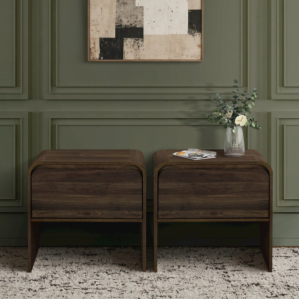Mara 2-Piece Wood End Table/Bedside Table in Walnut. Picture 8