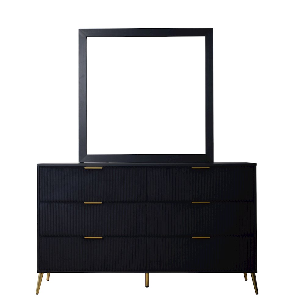 Kailani Wood 6-Drawer Dresser with Mirror, Black. Picture 3