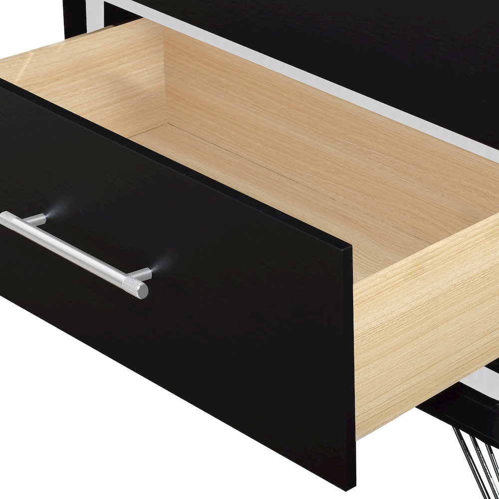 Ava Wood 5 Metal Glide Drawers Chest in Ebony Black. Picture 6