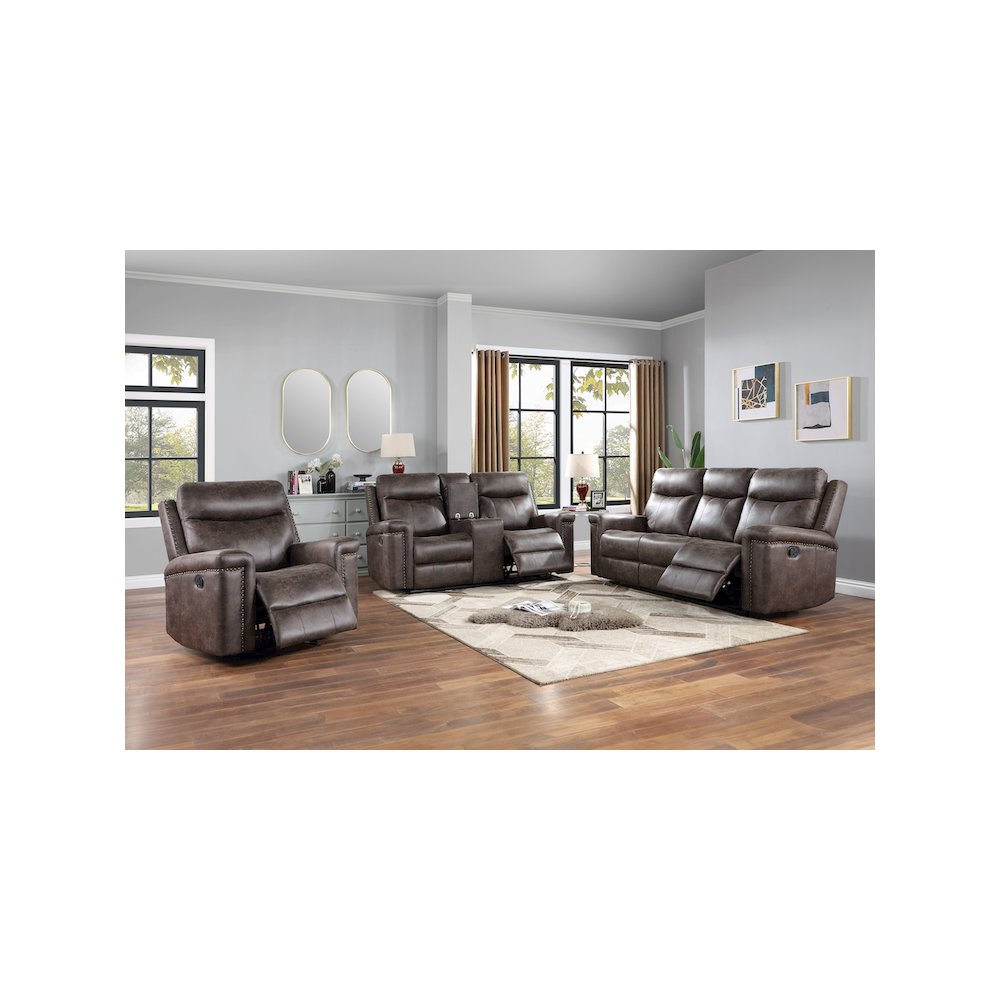 Quade 3-Piece Fabric Manual Living Room Set, Mocha. Picture 14