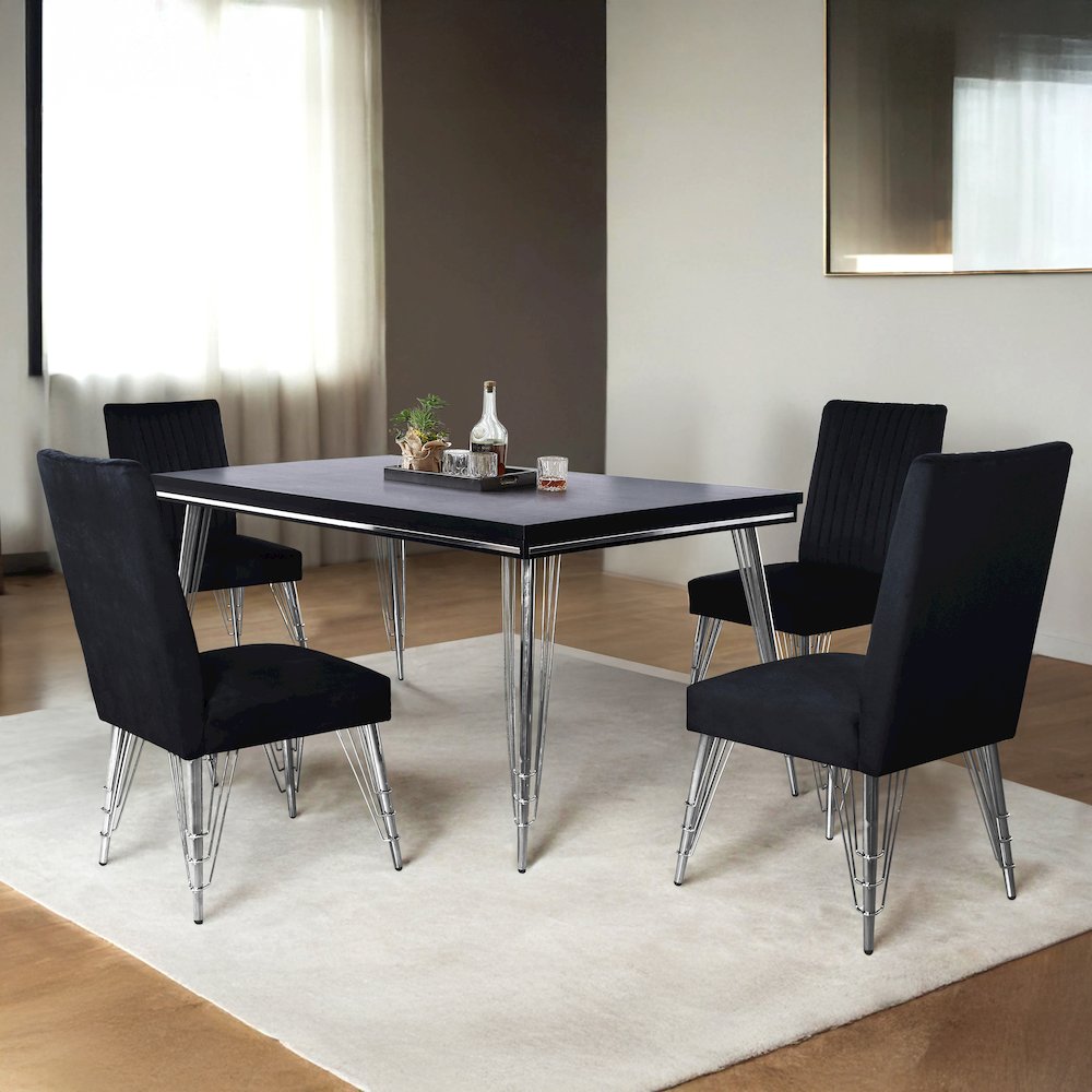 Ava 5-Piece Wood Upholstered Dining Set in Black. Picture 13