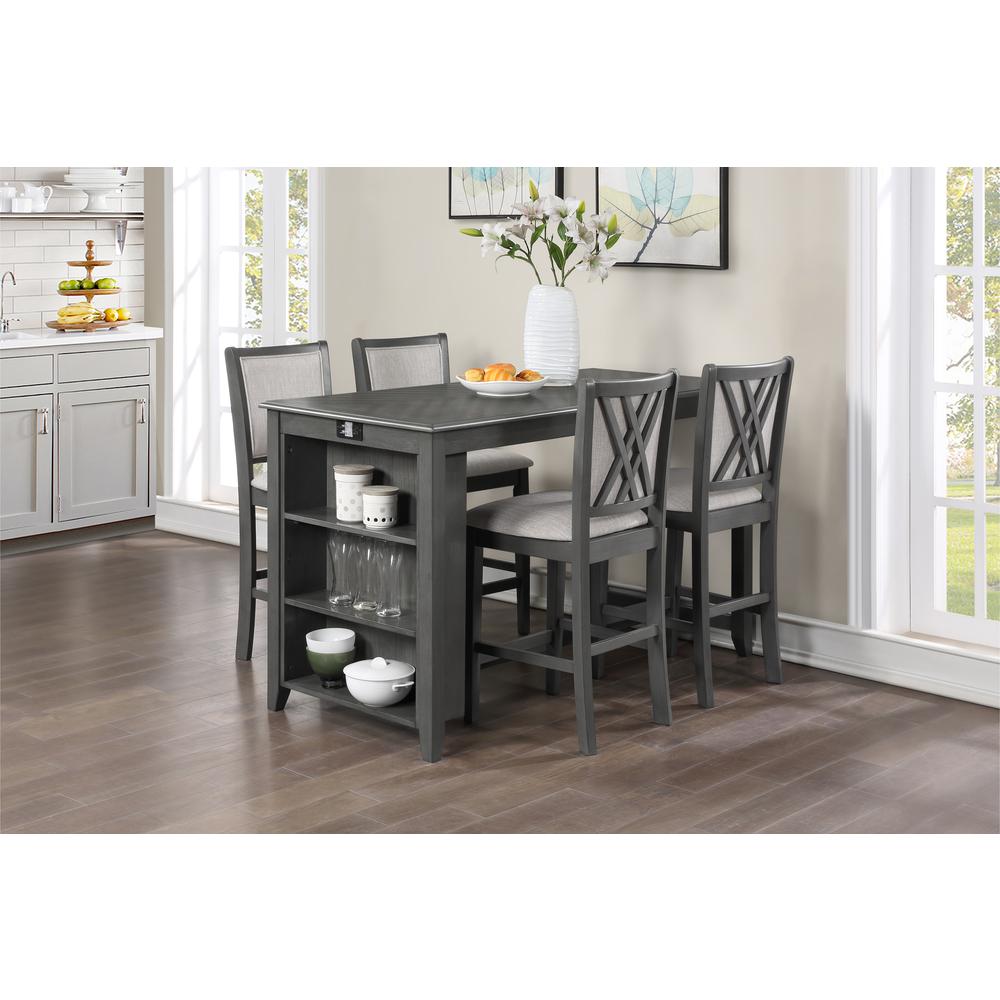Amy 5-pc Wood Rectangle Counter Set with 4 Chairs in Gray. Picture 14
