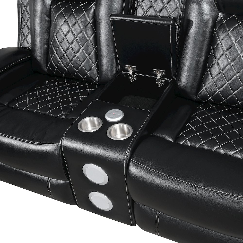 Orion II Faux Leather Power Console Loveseat, Black. Picture 6