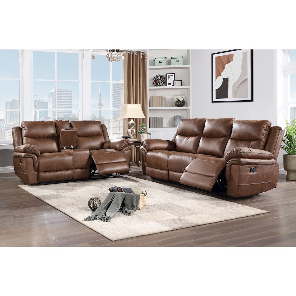 Ryland 2-Piece Fabric Upholstered Manual Sofa And Loveseat Set, Brown. Picture 3