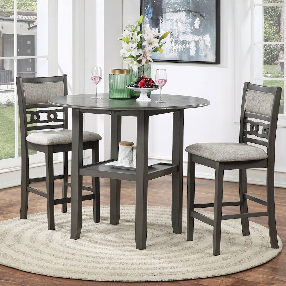 Gia 3-Piece 42" Wood Counter Drop Leaf Table Set, Gray. Picture 2