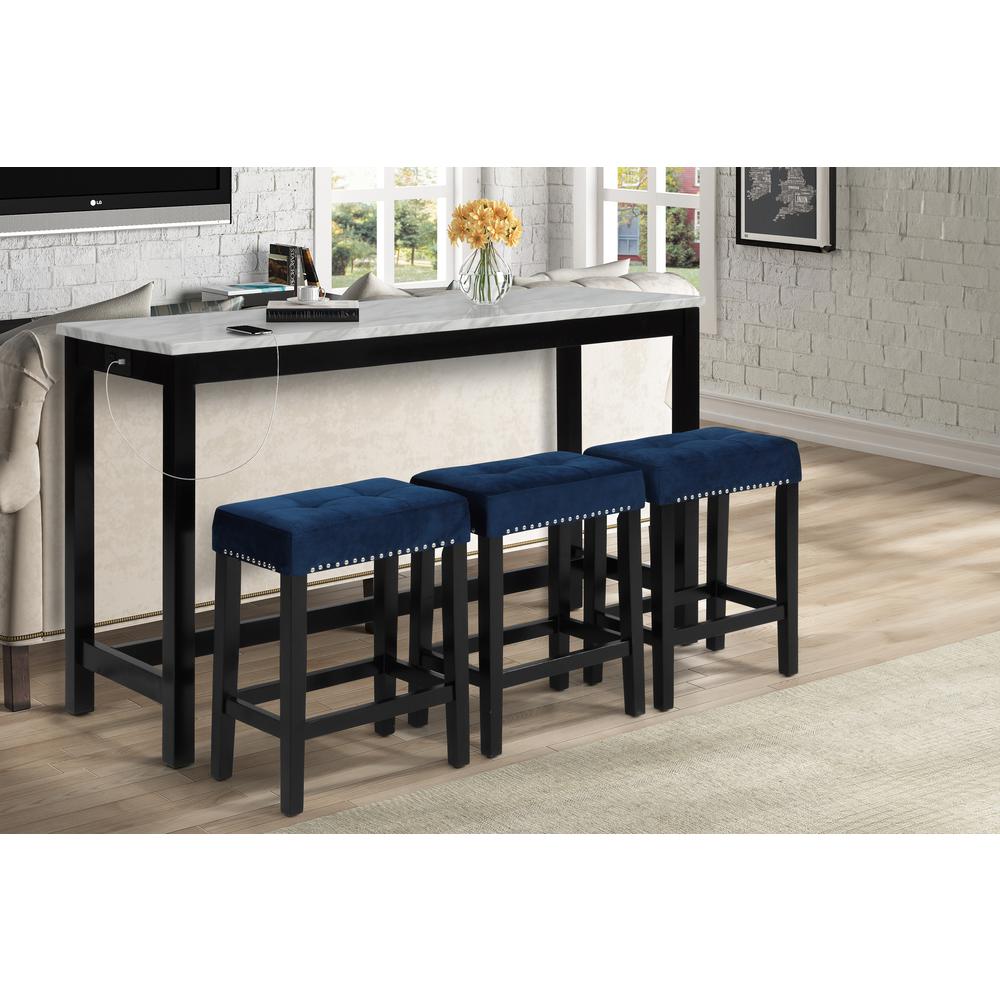 Furniture Celeste 4-Piece Faux Marble & Wood Bar Set in Blue. Picture 11
