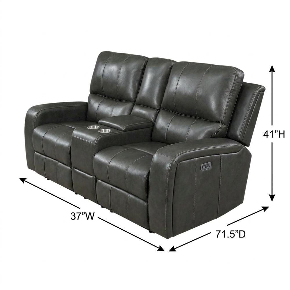 Leather Power Reclining Loveseat with Console, Upholstered Love Seat, Grey. Picture 5