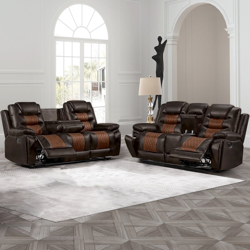 Nikko 2-Piece Faux Leather Manual Living Room Set, Brown. Picture 13