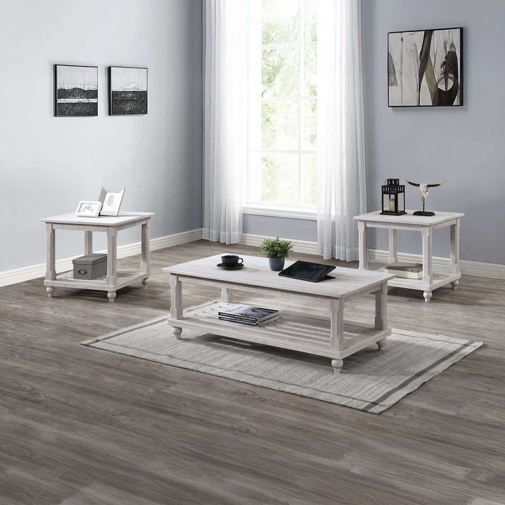 Cade 3-Piece Wood Occasional Table Set in White. Picture 2