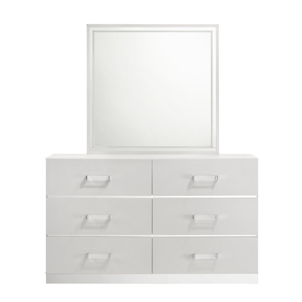 Europa Wood Dresser with Mirror, White. Picture 2