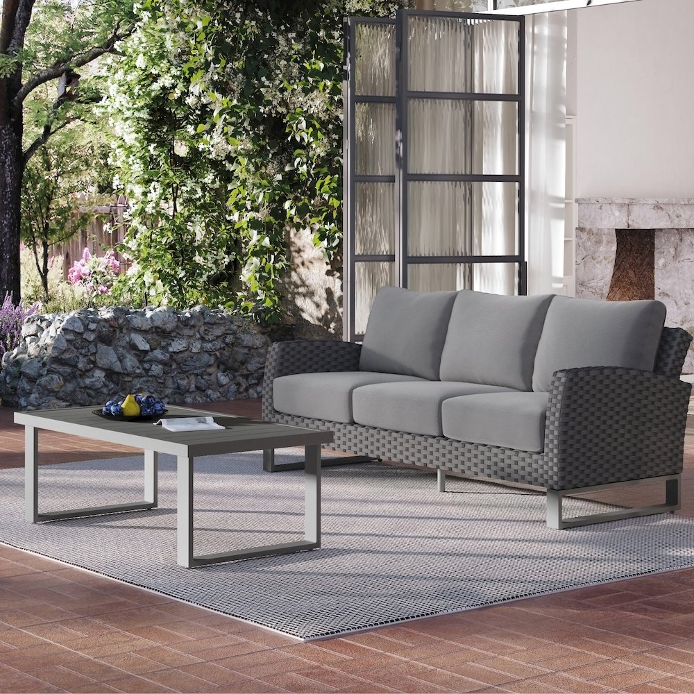 Fiji 2 Pc Sofa And Slat Top Coffee Table Set-Gray. Picture 7