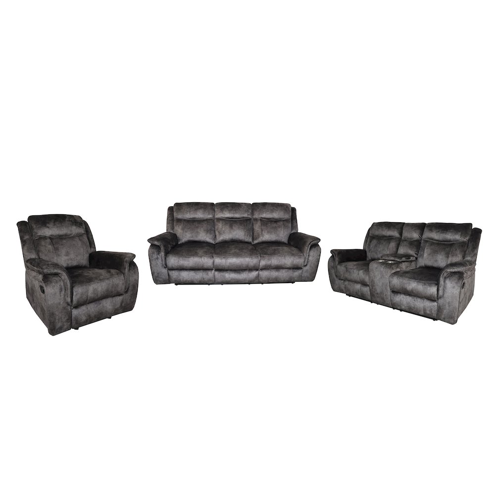 Park City 3-Piece Fabric Manual Living Room Set, Slate. Picture 1