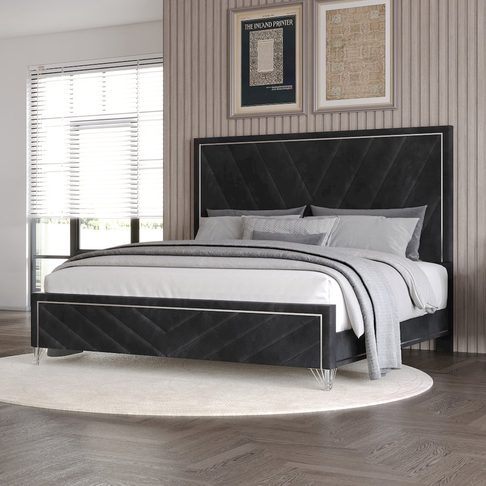 Ava Wood/Polyester King Panel Bed in Ebony Black. Picture 2