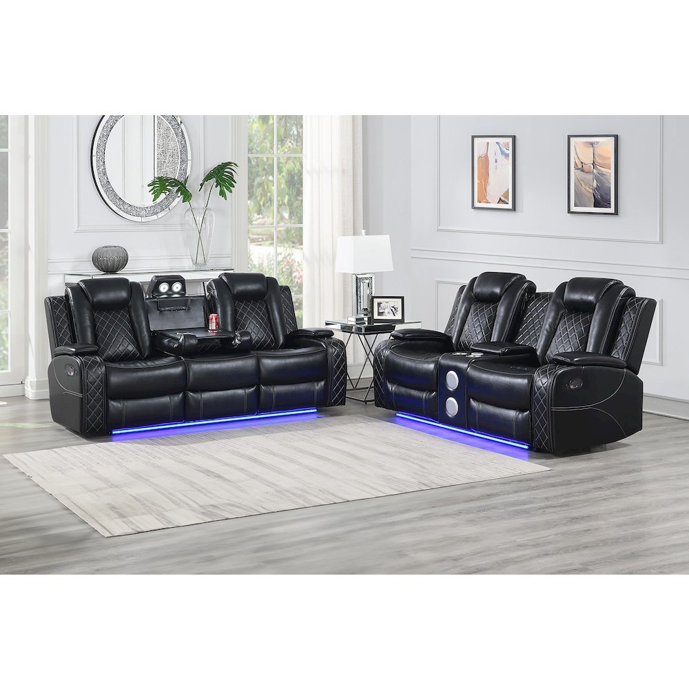 Orion II 2-Pc Faux Leather Manual Living Room Set, Black. Picture 9