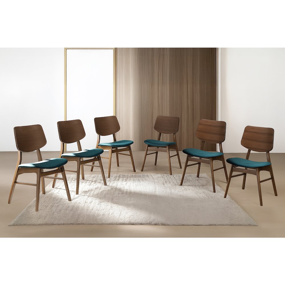 Oscar Wood Dining Chair in Walnut/Teal (Set of 6). Picture 2