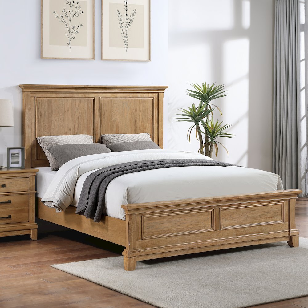 Sunstone Wood Queen Panel Bed in Honey Brown. Picture 5