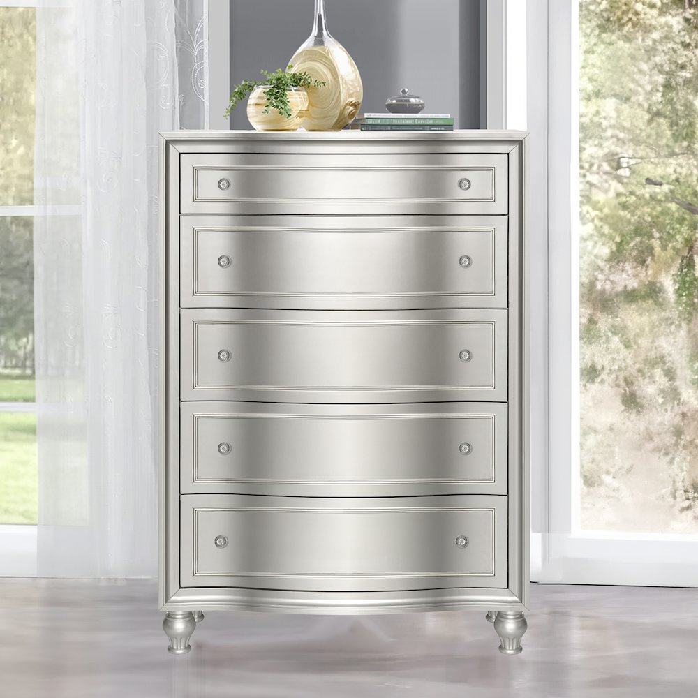 Reflections Wood 5-Drawer Chest, Silver. Picture 9