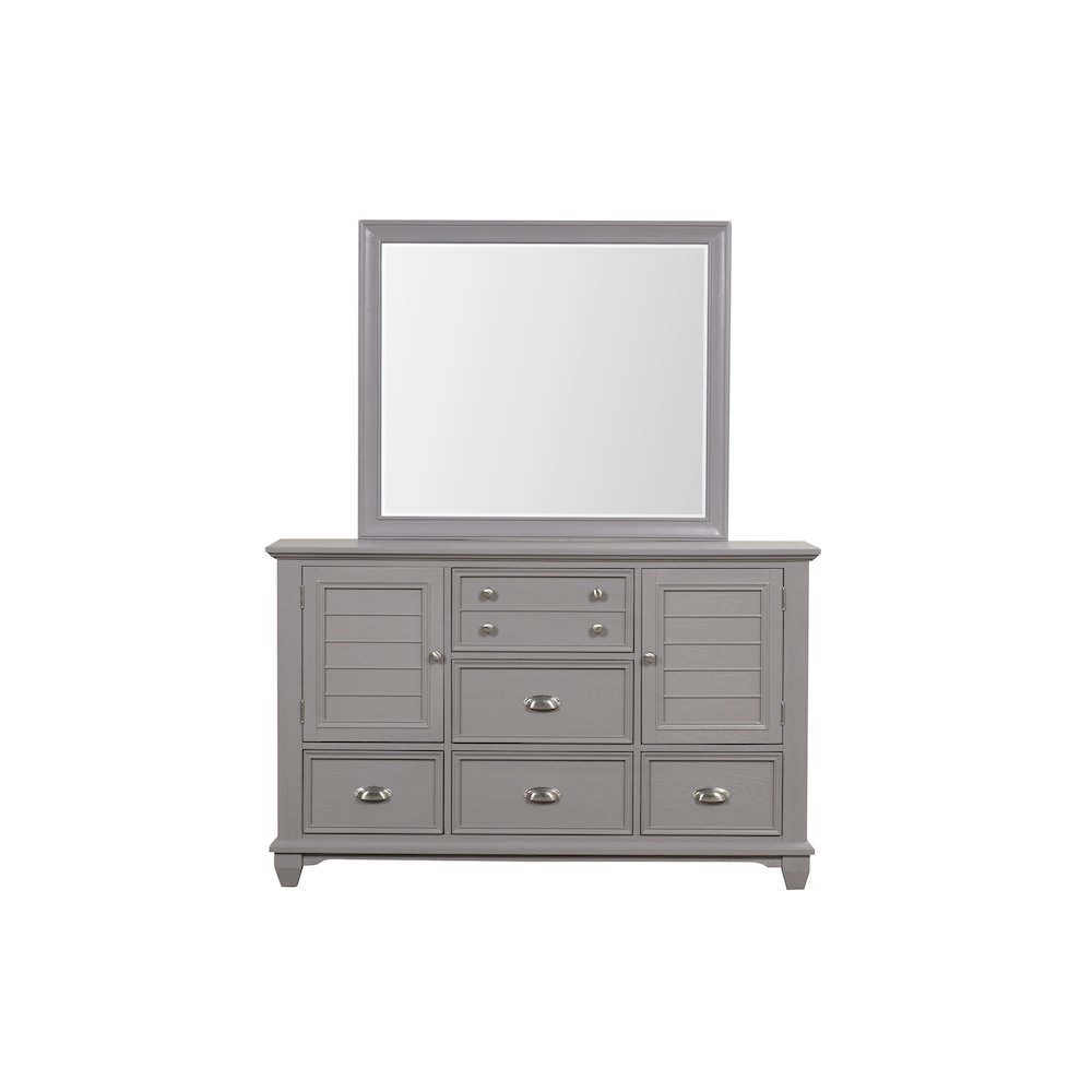 Jamestown Wood 5-Drawer Dresser with Mirror, Gray. Picture 3