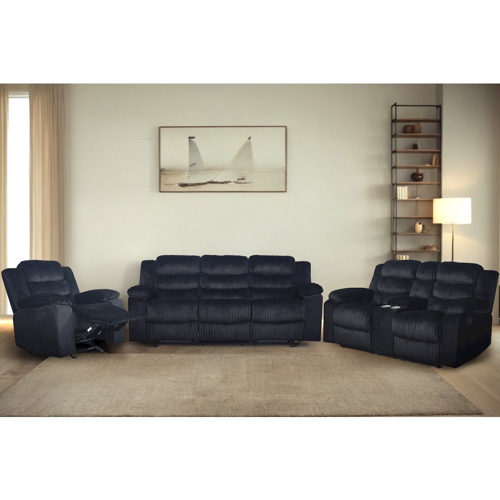 Willow 3-Piece Wood & Fabric Living Room Set in Black. Picture 8