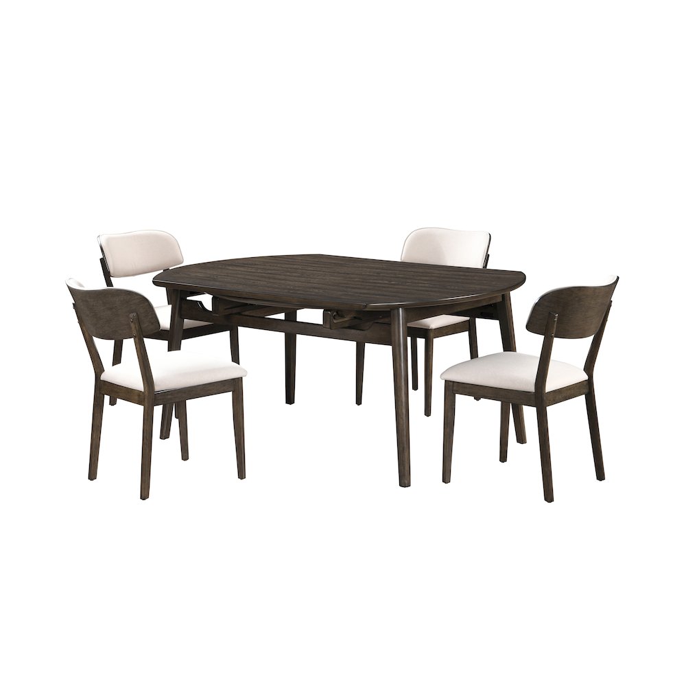 Rex 5-Piece Wood Round Dining Set with Leaf Table, Walnut. Picture 15