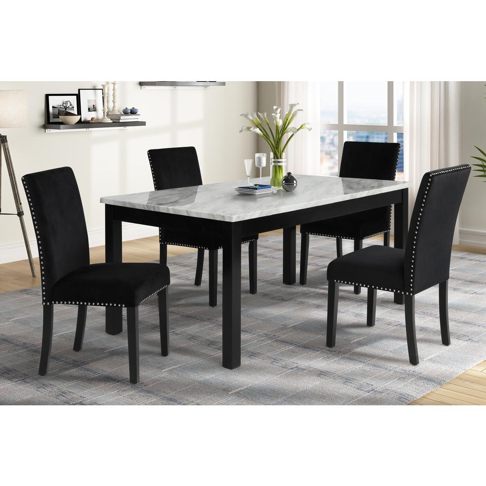 Furniture Celeste Faux Marble Dining Set- 1 Table  4 Black Chairs. Picture 2