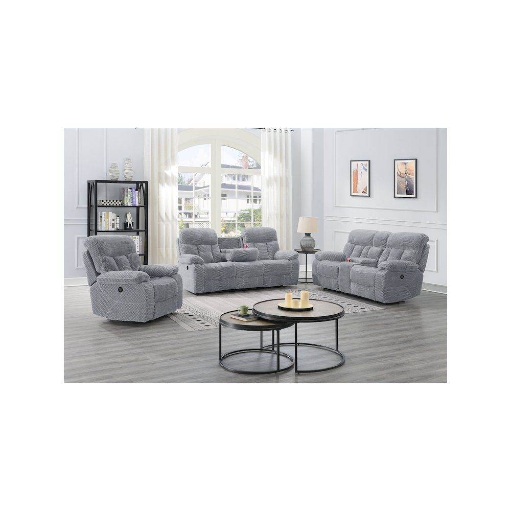 Bravo 3-Piece Fabric Power Living Room Set, Stone Gray. Picture 13