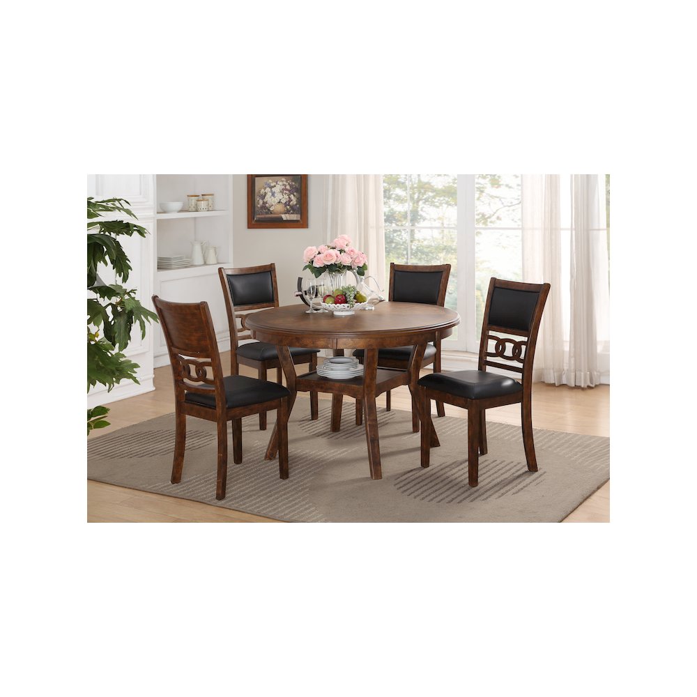 Gia 5-Piece 47" Wood Round Dining Set, Brown. Picture 2