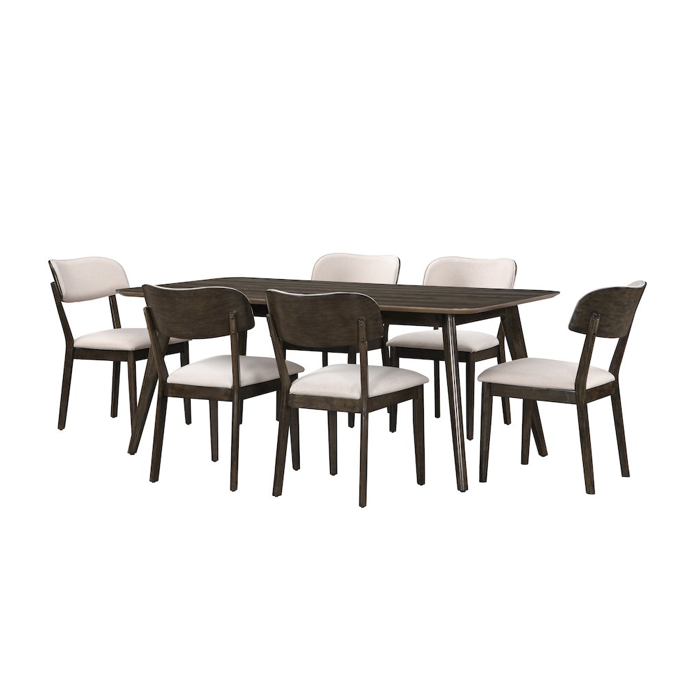 Rex 7-Piece Wood Rectangle Dining Set, Walnut. Picture 14