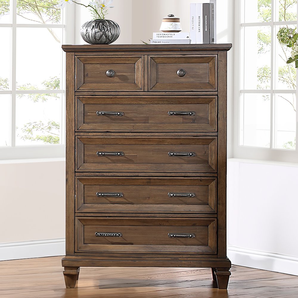 Mariana Wood 5-Drawer Chest, Vintage Mocha. Picture 2