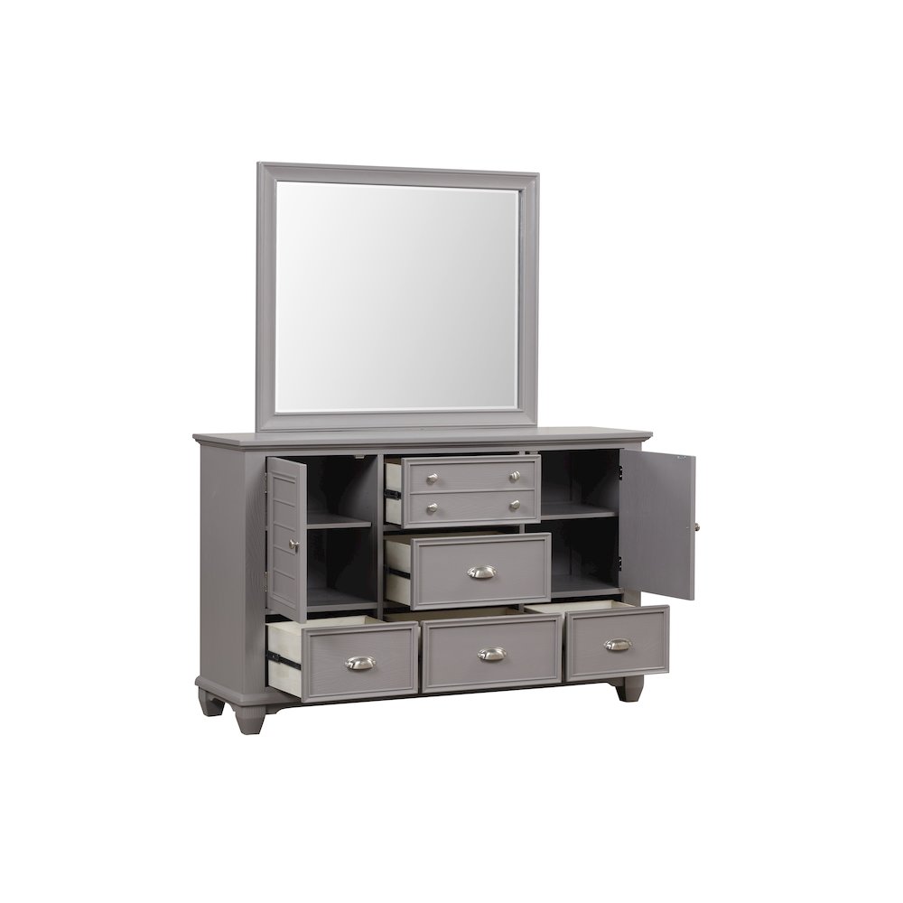 Jamestown Wood 5-Drawer Dresser with Mirror, Gray. Picture 4