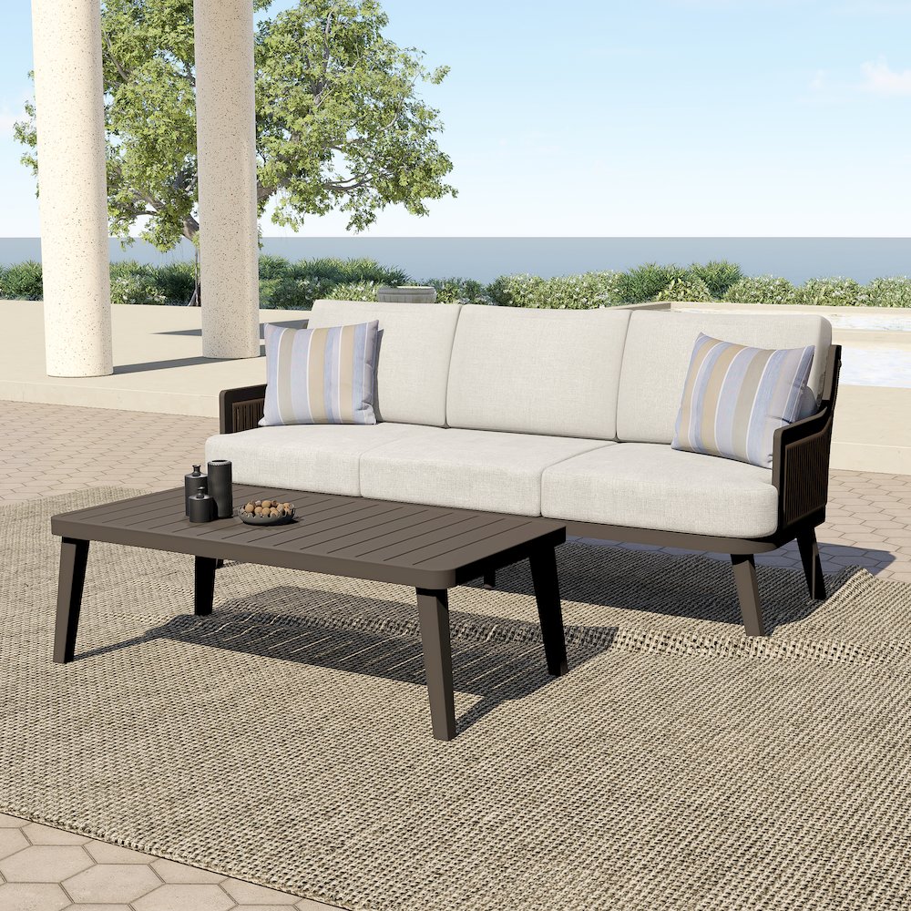 Genova 2-Piece Metal & Wicker Patio Set in Brown/Gray. Picture 11