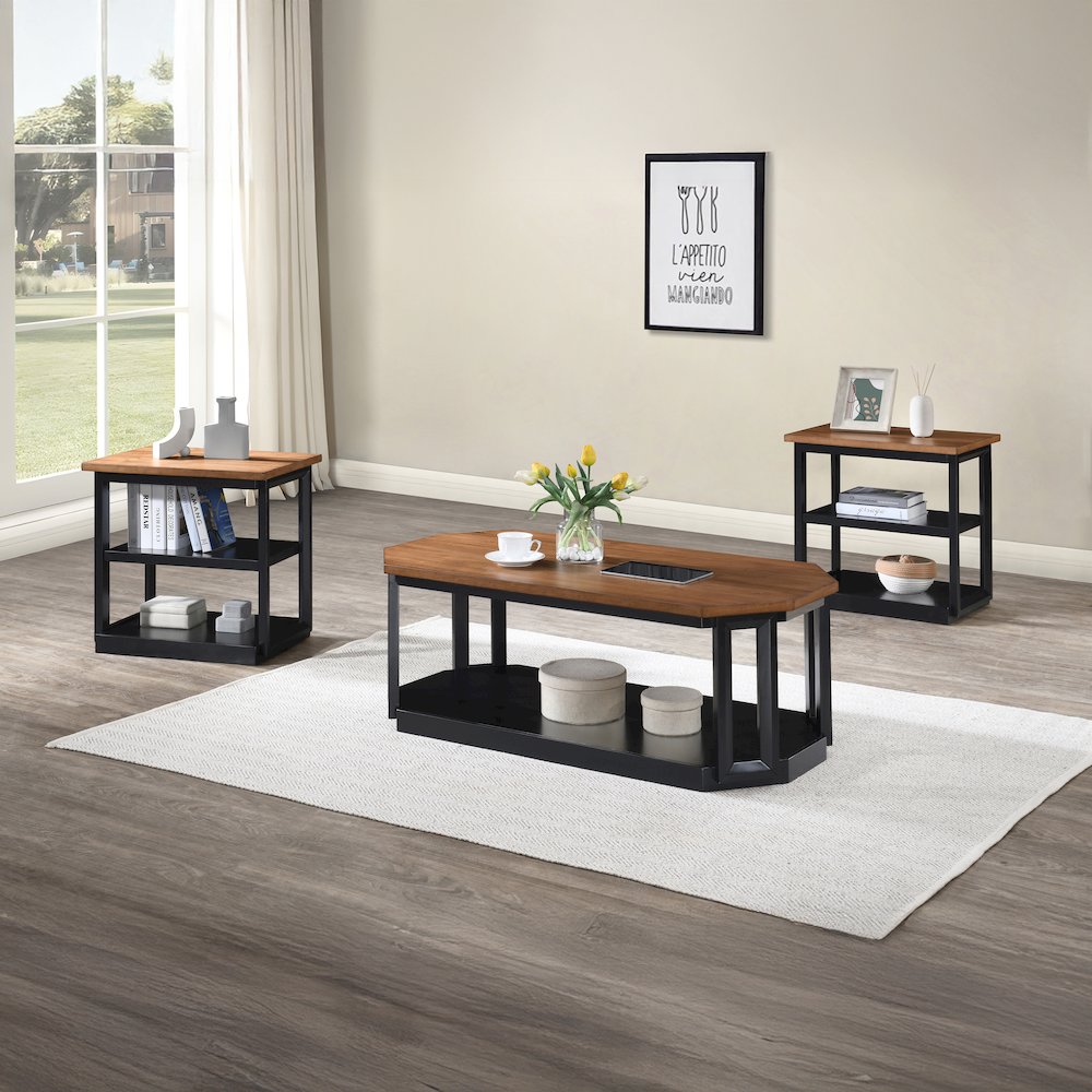 Decker 3-Piece Wood Occasional Table Set in Black/Brown. Picture 2