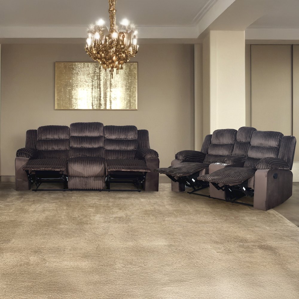 Willow 2-Piece Wood & Fabric Living Room Set in Brown. Picture 9