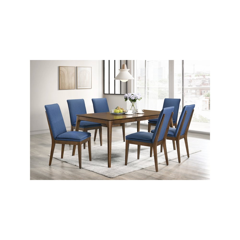 Maggie 7-Piece Wood Dining Table Set, Blue. Picture 2
