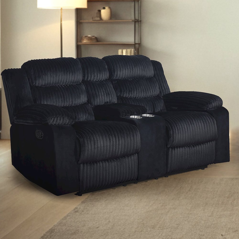Willow Wood & Fabric Loveseat with Dual Recliner in Black. Picture 8