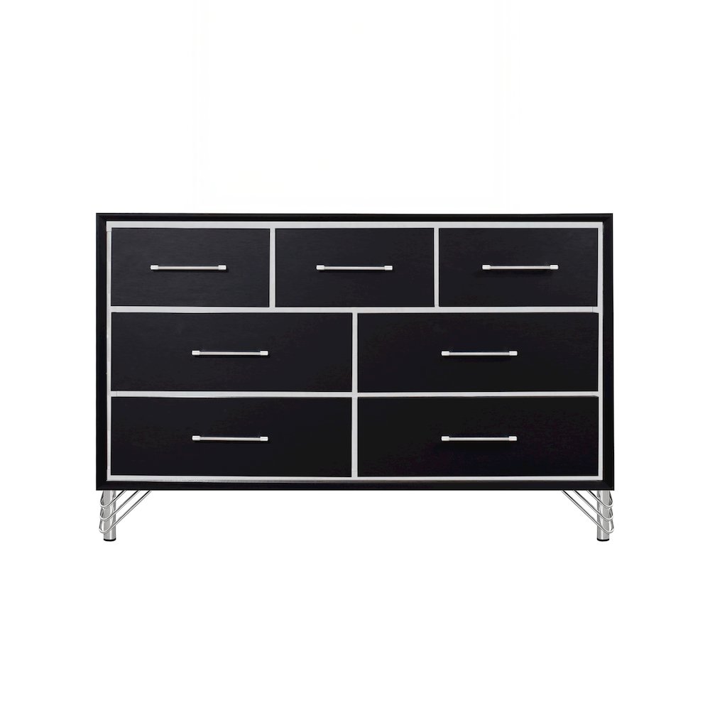 Ava Wood 7 Metal Glide Drawers Dresser in Ebony Black. Picture 3