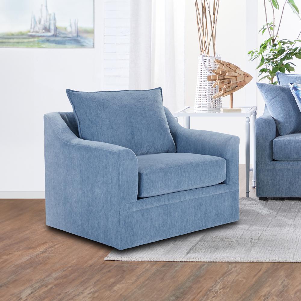 Sylvie Blue Slate Polyester Fabric Accent Swivel Chair. Picture 4