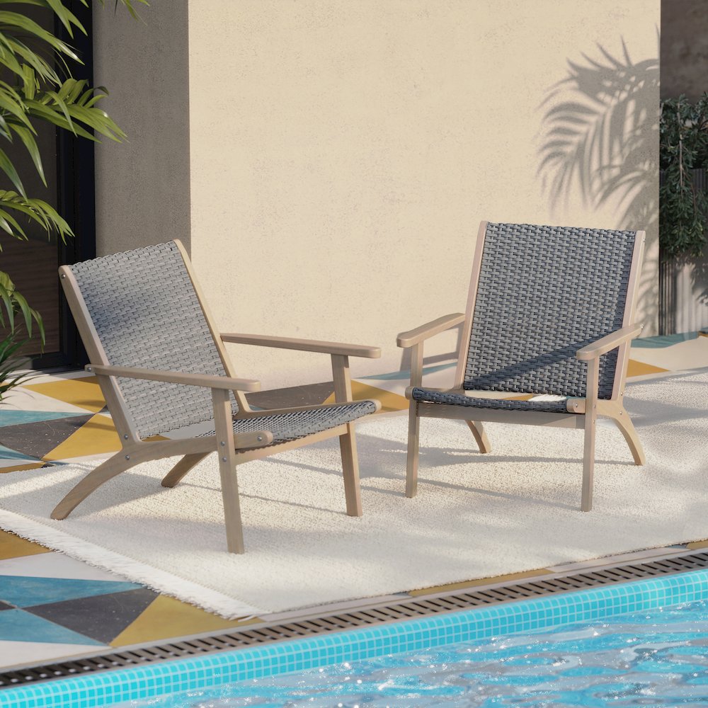 Radius Wood and Wicker Patio Side Chair in Gray (Set of 2). Picture 7