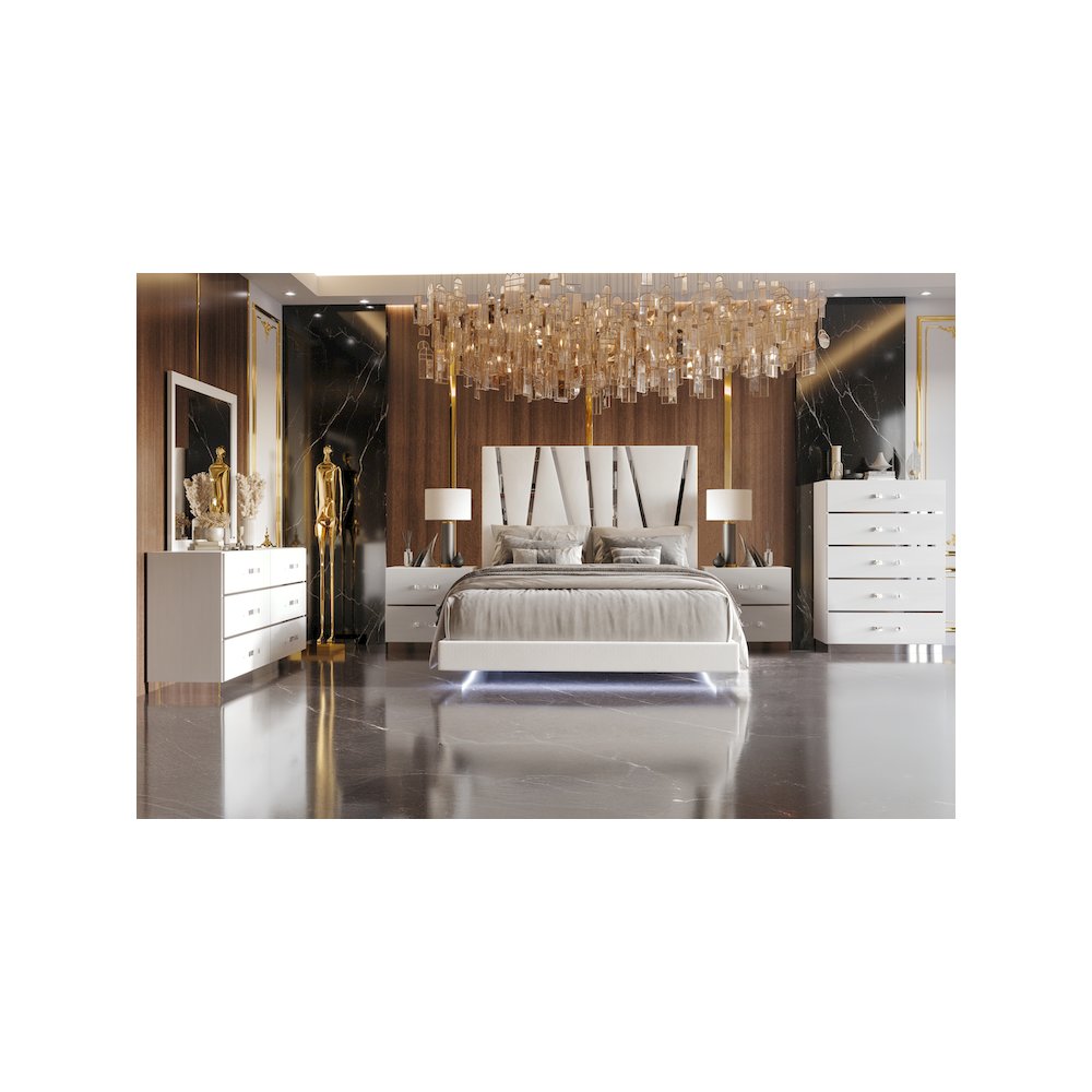 Europa 6-Piece Wood King Bedroom Set (B/Dr/Mr/Ch/2Ns), White. Picture 13
