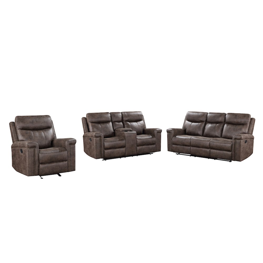 Quade 3-Piece Fabric Manual Living Room Set, Mocha. Picture 1