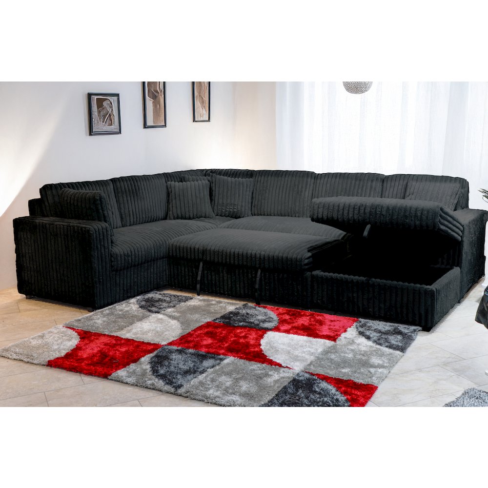 Bliss 5-Piece Fabric Upholstered Sectional in Black. Picture 15