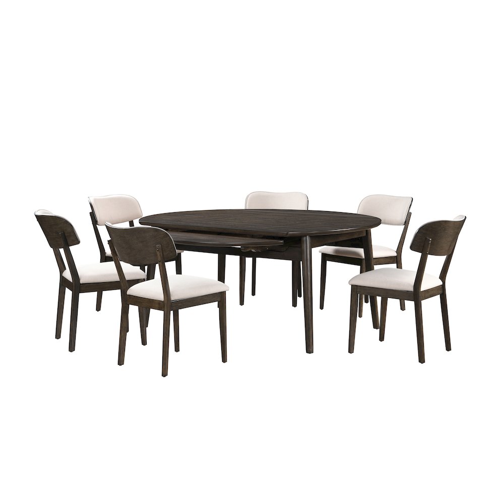 Rex 7-Piece Wood Round Dining Set with Leaf Table, Walnut. Picture 15
